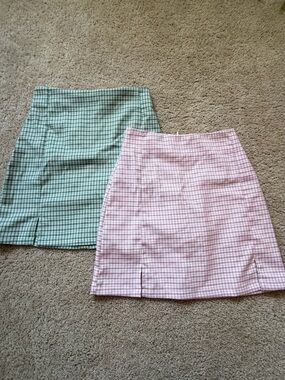Brandy Melville Pink & Green Gingham Mini Skirts